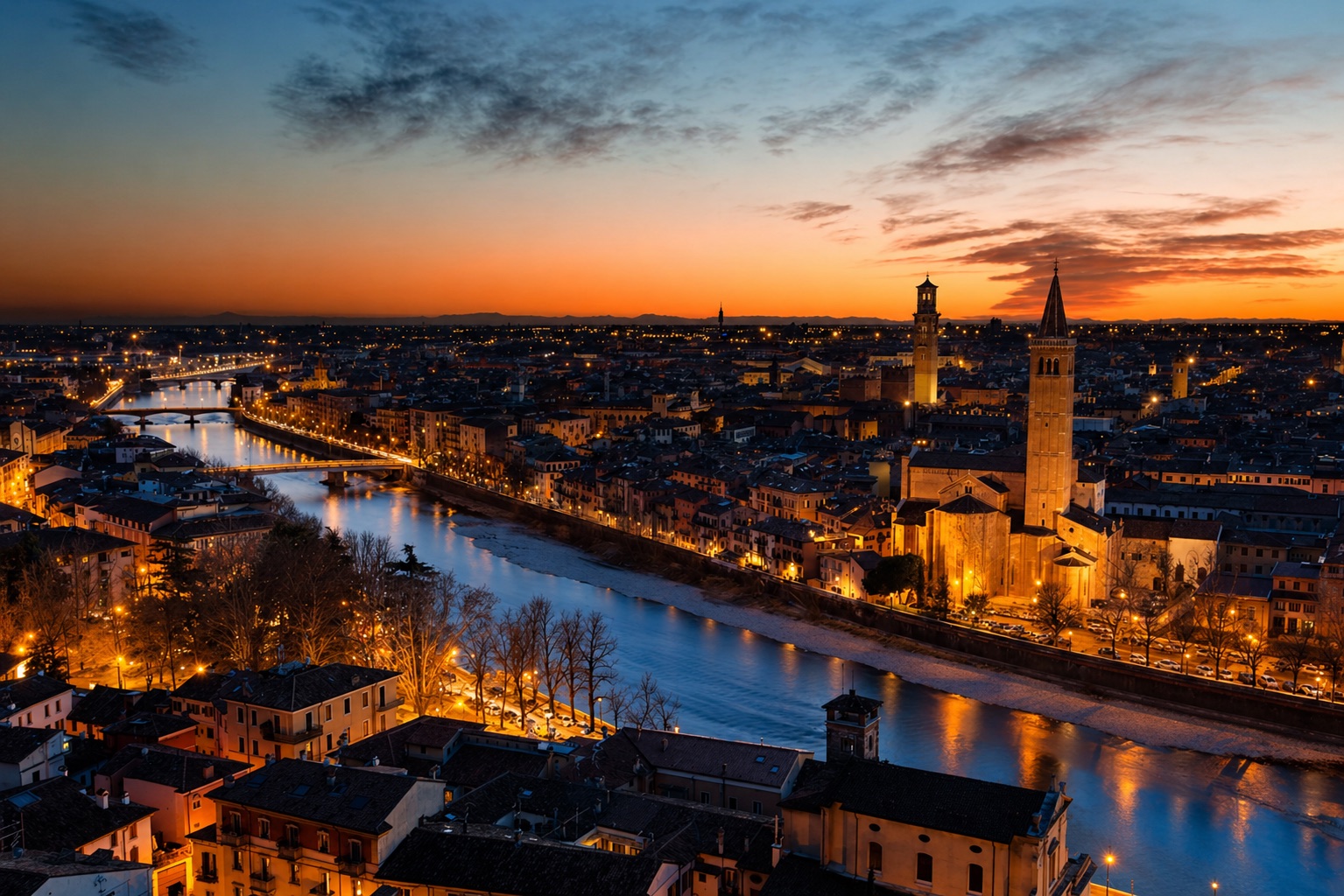 Verona skyline at sunset